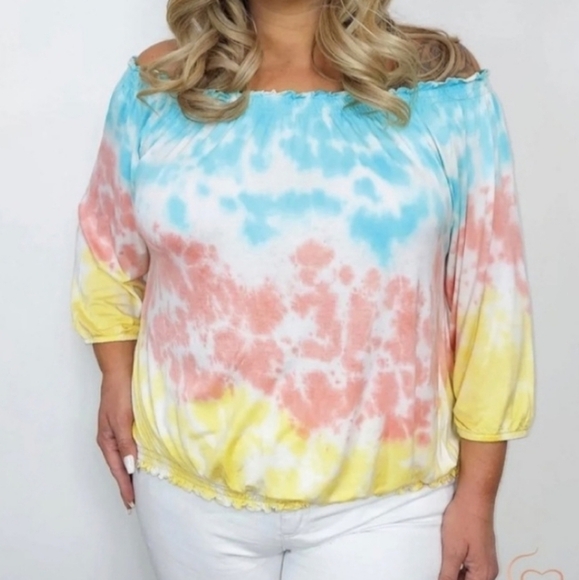 Reese Dipdye Tie Dye Smock Off The Shoulder Top Size 1X - Picture 5 of 11